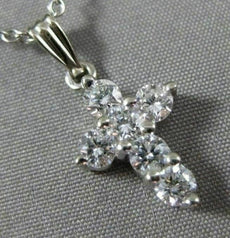 ESTATE .62CT ROUND DIAMOND 14KT WHITE GOLD SHARED PRONG CROSS PENDANT #18214