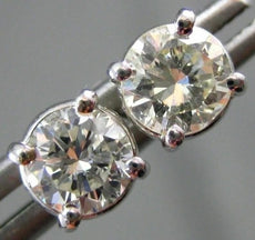 ESTATE 1.0CT DIAMOND 14KT WHITE GOLD 3D SOLITAIRE CLASSIC STUD EARRINGS #16585