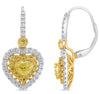 2.32CT WHITE & FANCY YELLOW DIAMOND 14K 2 TONE GOLD HEART SHAPE HANGING EARRINGS