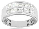 LARGE 2.0CT DIAMOND 14K WHITE GOLD EMERALD CUT 2 ROW CHANNEL UNISEX WEDDING RING