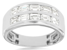 LARGE 2.0CT DIAMOND 14K WHITE GOLD EMERALD CUT 2 ROW CHANNEL UNISEX WEDDING RING