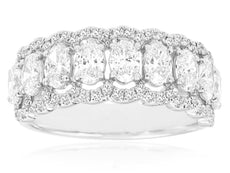 WIDE 1.85CT DIAMOND 14K WHITE GOLD OVAL & ROUND 9 STONE WEDDING ANNIVERSARY RING