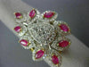 ESTATE LARGE 3.69CT DIAMOND & AAA RUBY 14KT WHITE & YELLOW GOLD FLOWER LEAF RING