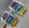 ESTATE LARGE .24CT DIAMOND & MULTI GEM 14KT WHITE GOLD 3 STONE HALO EARRINGS