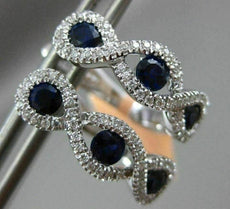 ESTATE 1.37CT DIAMOND & AAA SAPPHIRE 14K WHITE GOLD 3 STONE LOVE HUGGIE EARRINGS