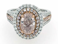 LARGE 2.68CT WHITE & PINK DIAMOND 18KT WHITE ROSE GOLD OVAL HALO ENGAGEMENT RING