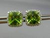 ESTATE 3.41CT DIAMOND & AAA PERIDOT 14KT WHITE GOLD SQUARE HALO CLASSIC EARRINGS
