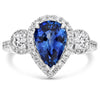 LARGE 2.89CT DIAMOND & AAA SAPPHIRE PLATINUM PEAR SHAPE & ROUND ENGAGEMENT RING