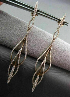 ESTATE LARGE & LONG .69CT DIAMOND 18KT ROSE GOLD 3D MULTI LEAF HANGING EARRINGS