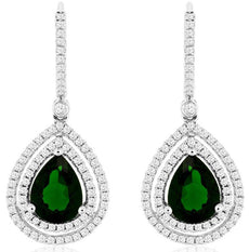 4.55CT DIAMOND & AAA RUSSALITE 14KT WHITE GOLD 3D PEAR SHAPE & ROUND EARRINGS