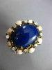 ESTATE LARGE .25CT DIAMOND AAA CORAL & LAPIS 14K YELLOW GOLD 3D OVAL FLOWER RING