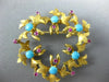ANTIQUE AAA TURQUOISE RUBY 18K YELLOW GOLD FLORAL WREATH CIRCLE BROOCH PIN #1956