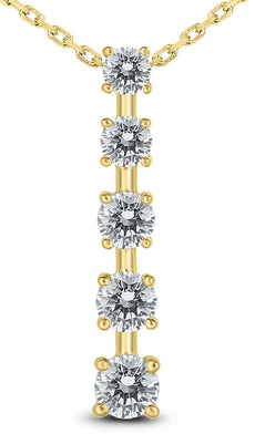 1.50CT DIAMOND 14KT YELLOW GOLD 3D CLASSIC 5 STONE JOURNEY LOVE FLOATING PENDANT
