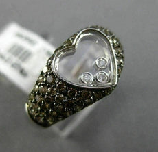 ESTATE 1.26CT WHITE & CHOCOLATE FANCY DIAMOND 18KT WHITE GOLD 3D HEART LOVE RING