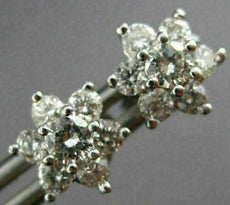 ESTATE .94CT DIAMOND 14KT WHITE GOLD CLASSIC STAR FLOWER CLUSTER EARRINGS #21017
