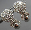 ANTIQUE 1.23CT DIAMOND 14KT WHITE GOLD 3D CLASSIC FLOWER LEAF EARRINGS #15877