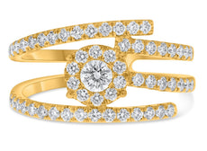 ESTATE WIDE .88CT DIAMOND 14K YELLOW GOLD MULTI ROW CRISS CROSS FLOWER LOVE RING