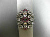 ESTATE 5.25T AAA PINK SAPPHIRE RUBY & WHITE QUARTZ 14KT WHITE GOLD 3D CROWN RING