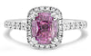 3.04CT DIAMOND & AAA PINK SAPPHIRE 14KT WHITE GOLD CUSHION HALO ENGAGEMENT RING