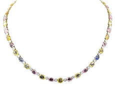 32.41CT DIAMOND & AAA MULTI COLOR SAPPHIRE 18K 2 TONE GOLD OVAL & ROUND NECKLACE