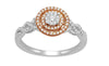 ESTATE .33CT DIAMOND 14KT WHITE & ROSE GOLD ROUND SWIRL DOUBLE HALO PROMISE RING