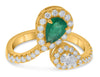 LARGE 1.28CT DIAMOND & AAA EMERALD 14KT YELLOW GOLD 3D PEAR SHAPE SOLITAIRE RING