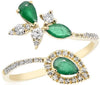 WIDE .95CT DIAMOND & AAA EMERALD 14KT YELLOW GOLD MULTI SHAPE FLOWER LEAF RING