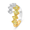 2.18CT WHITE & FANCY YELLOW DIAMOND 14KT 2 TONE GOLD CUSHION & ROUND LOVE RING