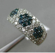 ESTATE WIDE 2.80CT WHITE BLUE DIAMOND 14K WHITE GOLD 3D FLOWER PAVE WEDDING RING