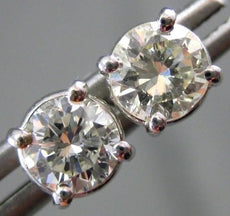 ESTATE 1.0CT DIAMOND 14KT WHITE GOLD 3D SOLITAIRE CLASSIC STUD EARRINGS #16585