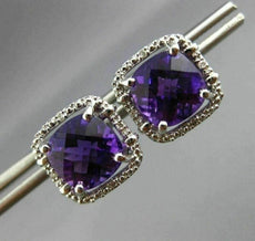 ESTATE LARGE 3.84CT DIAMOND & AMETHYST 14KT WHITE GOLD SQUARE HALO STUD EARRINGS