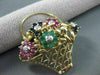 ANTIQUE 2.85CT DIAMOND & SAPPHIRE RUBY EMERALD FLOWER BASKET PENDANT PIN #1866