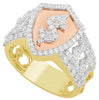 WIDE 1.16CT DIAMOND 14KT TRI COLOR GOLD ROUND & BAGUETTE SHIELD DOLLAR SIGN RING