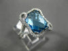 ESTATE LARGE 6.58CT DIAMOND & AAA BLUE TOPAZ 14KT WHITE GOLD 3D RECTANGULAR RING