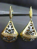 ESTATE LARGE .20CT DIAMOND 14KT TWO TONE GOLD 3D FLEUR DE LIS FILIGREE EARRINGS