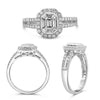 .68CT DIAMOND 14KT WHITE GOLD 3D ROUND & BAGUETTE HALO OCTAGON ENGAGEMENT RING