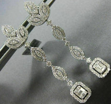 ESTATE LARGE 2.57CT ROUND & BAGUETTE DIAMOND 14K WHITE GOLD LEAF SQUARE EARRINGS