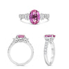 2.85CT DIAMOND & AAA PINK SAPPHIRE PLATINUM OVAL & ROUND 3 STONE ENGAGEMENT RING