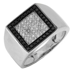 .72CT WHITE & BLACK DIAMOND 14KT WHITE & BLACK GOLD 3D CLASSIC SQUARE MEN'S RING