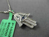ESTATE .93CT DIAMOND & AAA SAPPHIRE 14K WHITE GOLD HAMSE LUCKY FLOATING PENDANT
