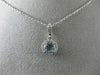 ESTATE .82CT DIAMOND & AAA AQUAMARINE 14K WHITE GOLD ROUND HALO FLOATING PENDANT