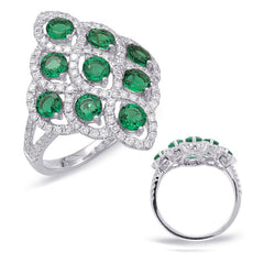 2.32CT DIAMOND & AAA EMERALD 14KT WHITE GOLD 3D MULTI FLOWER INFINITY LOVE RING