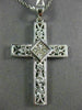 ESTATE LARGE .45CT DIAMOND 18KT WHITE GOLD CLASSIC FILIGREE CROSS PENDANT #6916