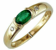 .49CT DIAMOND & AAA EMERALD 14KT YELLOW GOLD OVAL & ROUND SEMI BEZEL ETOILE RING