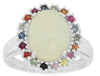 3.40CT AAA SAPPHIRE & OPAL 14KT WHITE GOLD OVAL & ROUND FLOWER RAINBOW FUN RING