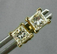 ESTATE .70CT PRINCESS CUT DIAMOND 14K YELLOW GOLD 3D SQUARE STUD EARRINGS #14261