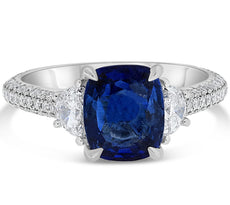 3.25CT DIAMOND & AAA SAPPHIRE PLATINUM 3D CUSHION SEMI ETERNITY ENGAGEMENT RING