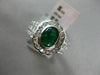ESTATE 2.19CT DIAMOND & EMERALD 18K WHITE GOLD OVAL FLOWER BEZEL ENGAGEMENT RING