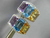 ESTATE LARGE .24CT DIAMOND & MULTI GEM 14KT WHITE GOLD 3 STONE HALO EARRINGS