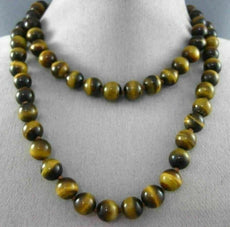 ESTATE LONG CLASSIC 3D 10mm TIGER EYE STRIDE BEADED FUN NECKLACE #25891